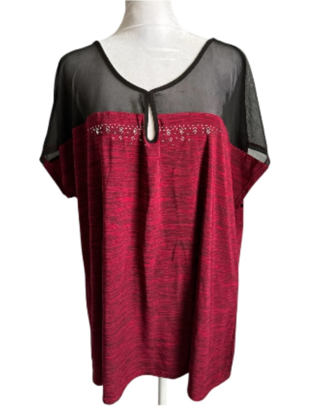Adele & May Women's Red Mesh-Yoke Short Sleeve Top size 2X